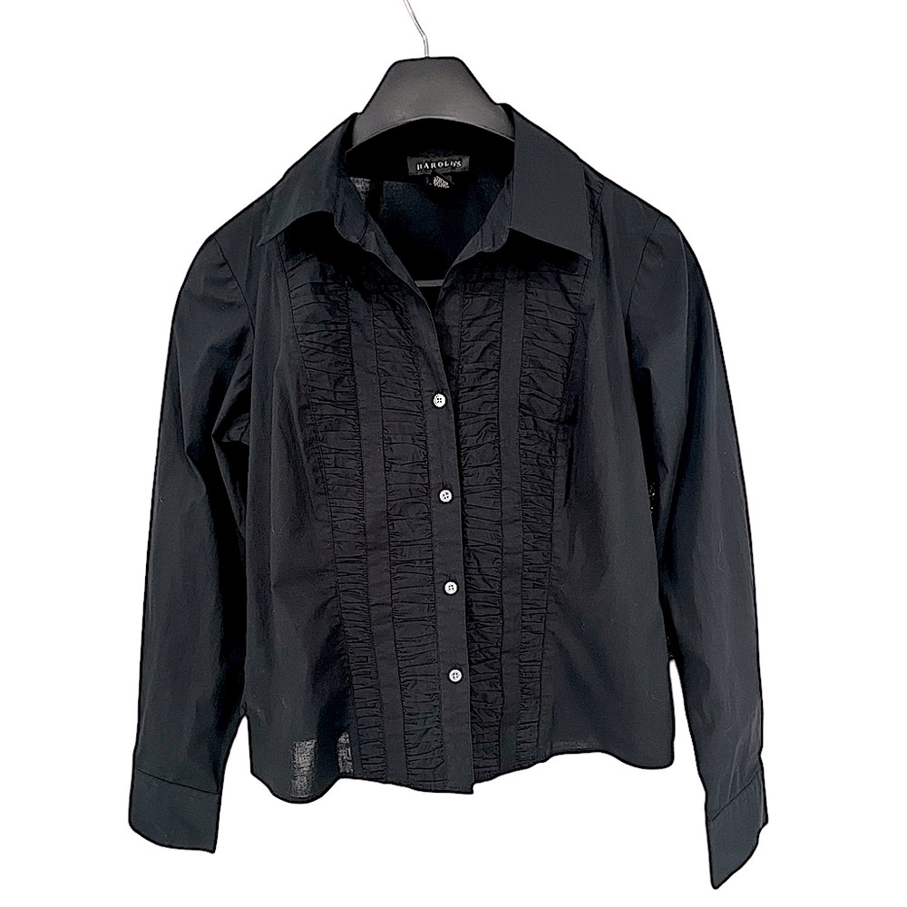 Harold’s Black Long Sleeve Tuxedo Ruffle Button down shirt Size 8